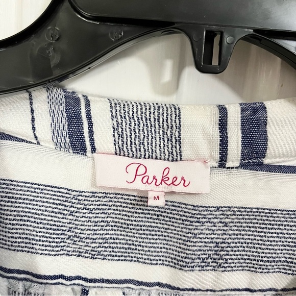 Parker Saskia Stripe V Neck Tie Waist Blouse Blue White Medium W2 - Picture 3 of 8